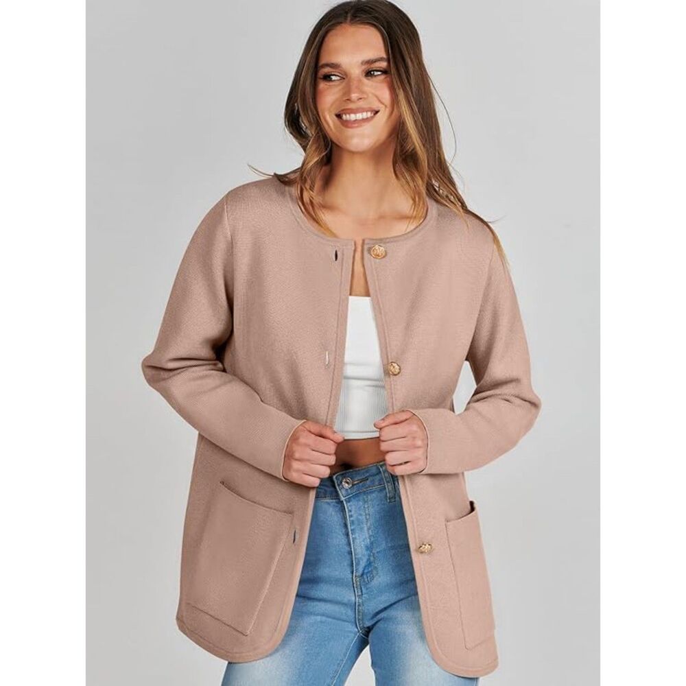 ANRABESS Women's Long Sleeve Knit Cardigan Button Down Sweater Blazer Coat